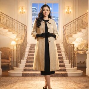 Apt. 9 Gold Metallic Swing Coat Jacket A-Line 3/4 Sleeve Button Front M